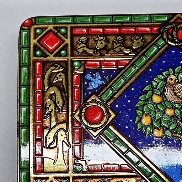Vtg Retro Tin Box Milky Way 1998 Canister 12 Days Christmas Stained Glass Chest - Picture 11 of 15